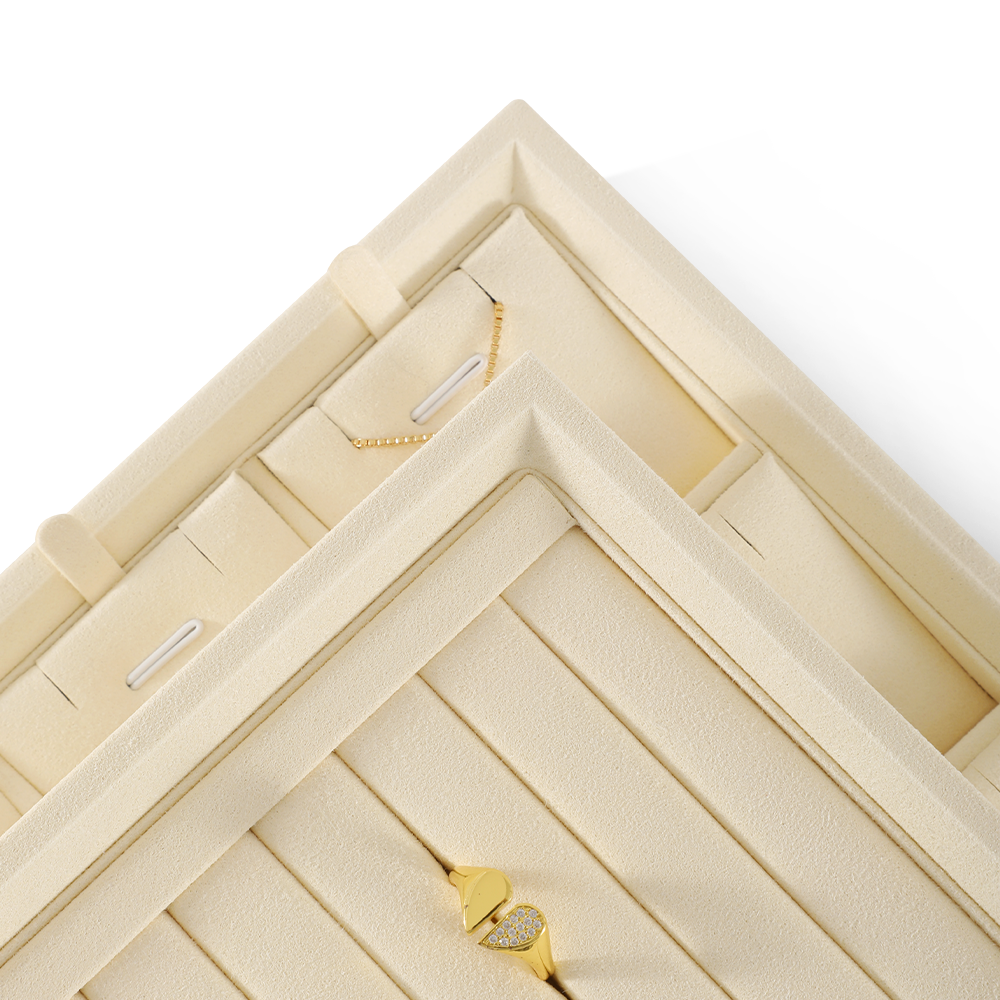 Yinbeini Stackable Bracelet Ring Earring Necklace Display Tray Storage Dresser Drawer Organizer Microfiber Jewelry flat tray  P044