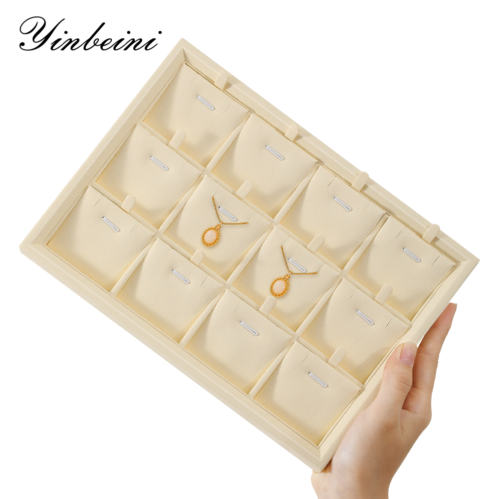 Yinbeini Stackable Bracelet Ring Earring Necklace Display Tray Storage Dresser Drawer Organizer Microfiber Jewelry flat tray  P044