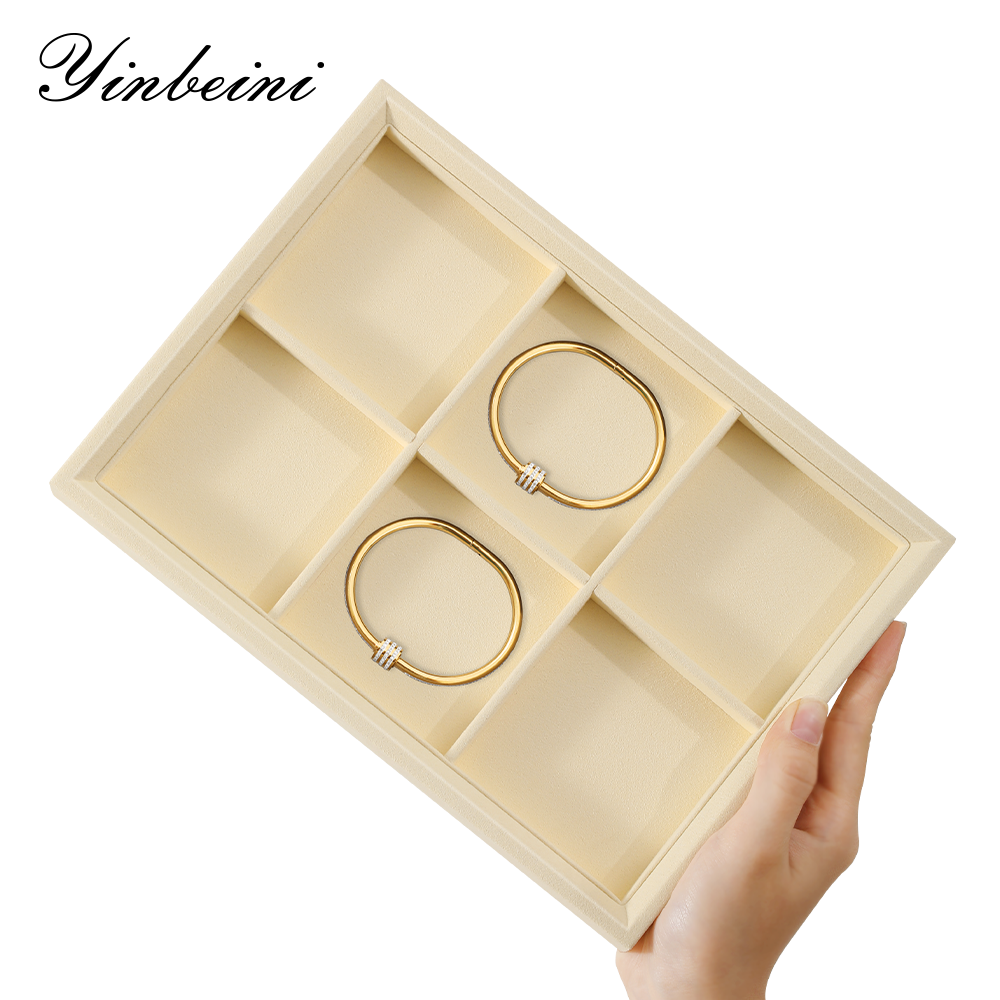 Yinbeini Stackable Bracelet Ring Earring Necklace Display Tray Storage Dresser Drawer Organizer Microfiber Jewelry flat tray  P044