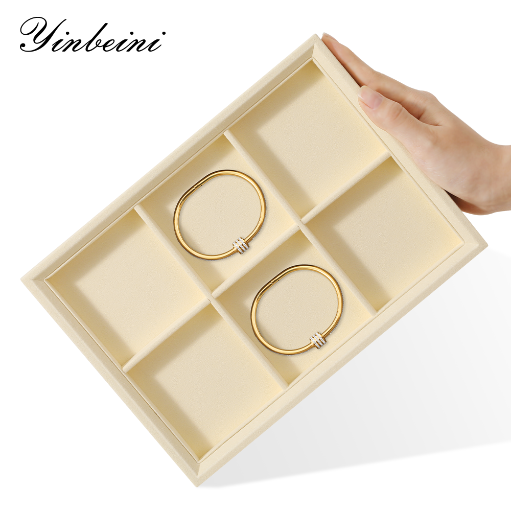 Yinbeini Stackable Bracelet Ring Earring Necklace Display Tray Storage Dresser Drawer Organizer Microfiber Jewelry flat tray  P044