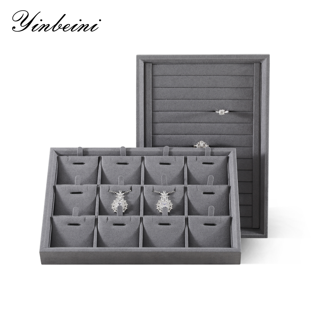 Yinbeini Stackable Bracelet Ring Earring Necklace Display Tray Storage Dresser Drawer Organizer Microfiber Jewelry flat tray  P044