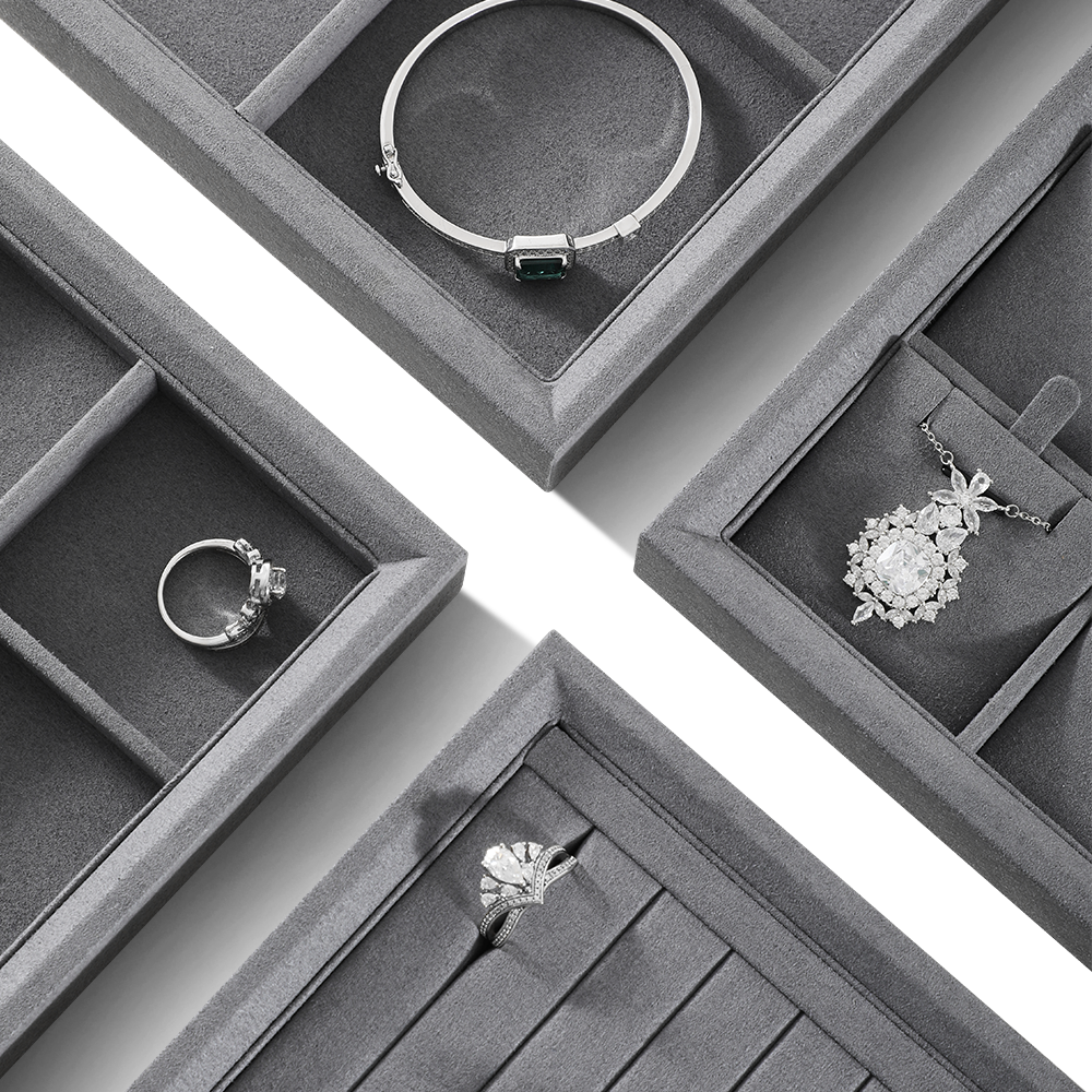 Yinbeini Stackable Bracelet Ring Earring Necklace Display Tray Storage Dresser Drawer Organizer Microfiber Jewelry flat tray  P044