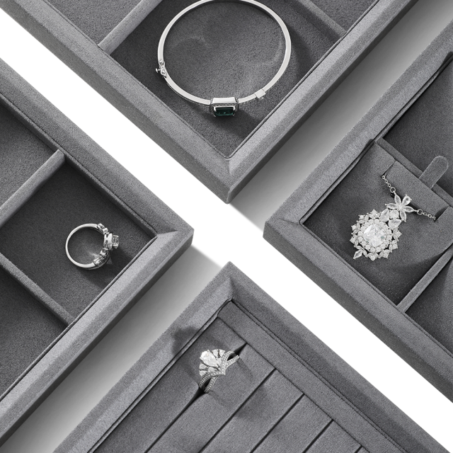 Yinbeini Stackable Bracelet Ring Earring Necklace Display Tray Storage Dresser Drawer Organizer Microfiber Jewelry flat tray  P044