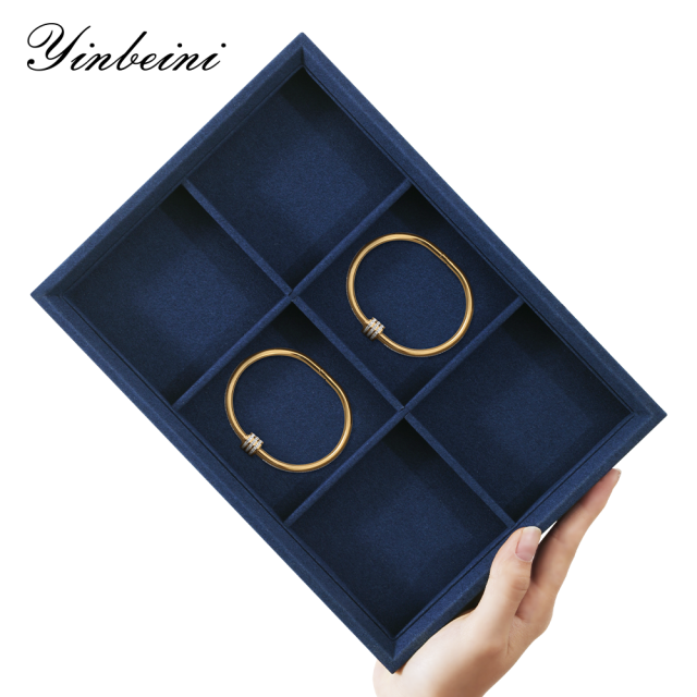 Yinbeini Stackable Bracelet Ring Earring Necklace Display Tray Storage Dresser Drawer Organizer Microfiber Jewelry flat tray  P044