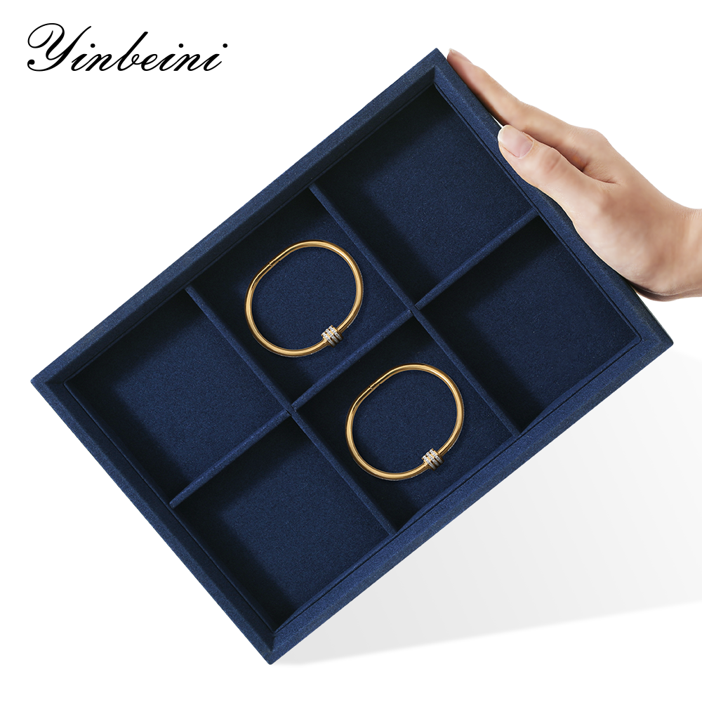 Yinbeini Stackable Bracelet Ring Earring Necklace Display Tray Storage Dresser Drawer Organizer Microfiber Jewelry flat tray  P044