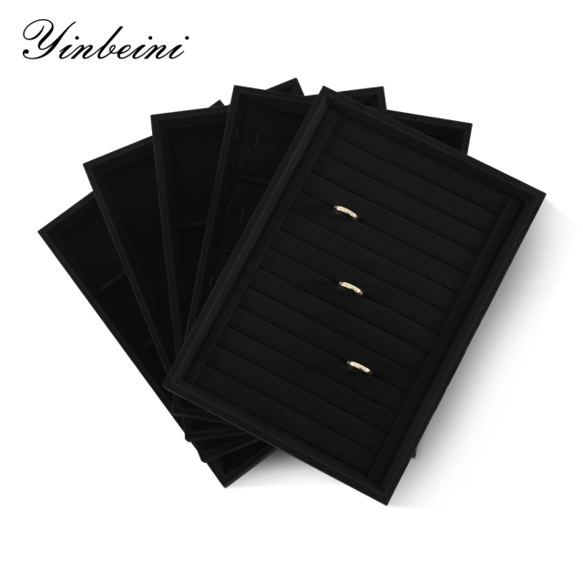 Yinbeini Stackable Bracelet Ring Earring Necklace Display Tray Storage Dresser Drawer Organizer Microfiber Jewelry flat tray  P044