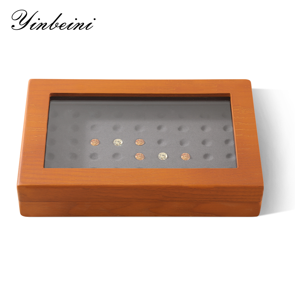 Yinbeini Jewelry Display Case with Cover Rhinestone Crystal Storage Box Wooden Diamond Beads Gemstone Organizer Jeweler's jewelry counter X001