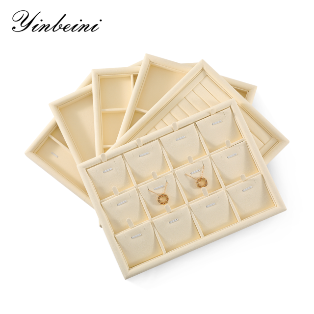 Yinbeini Microfiber Multifunction Jewelry Display Tray External right-angled surface arc Microfiber Jewelry Tray Ring Bracelet Earrings Necklace  Tray P048