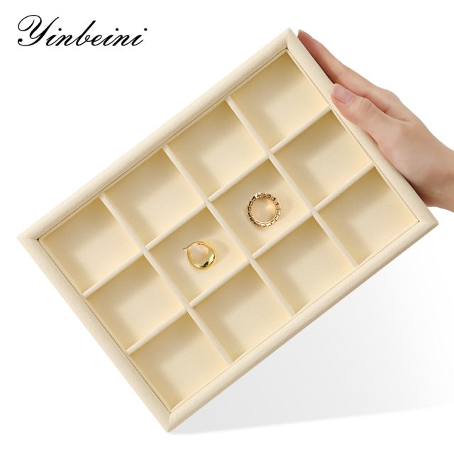 Yinbeini Microfiber Jewelry Display Tray External right-angled surface arc Jewelry Tray Ring Bracelet Earrings Necklace Multifunction Tray  P047