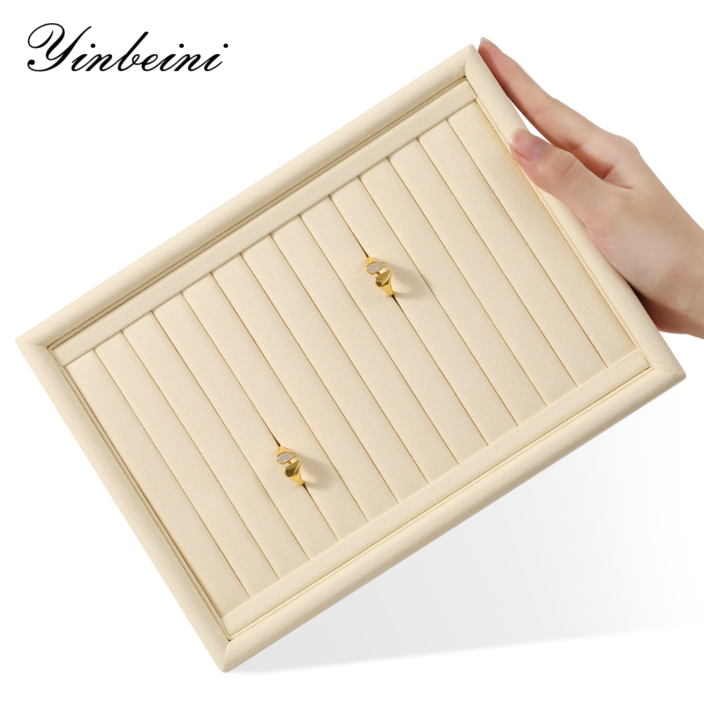 Yinbeini Microfiber Jewelry Display Tray External right-angled surface arc Jewelry Tray Ring Bracelet Earrings Necklace Multifunction Tray  P047
