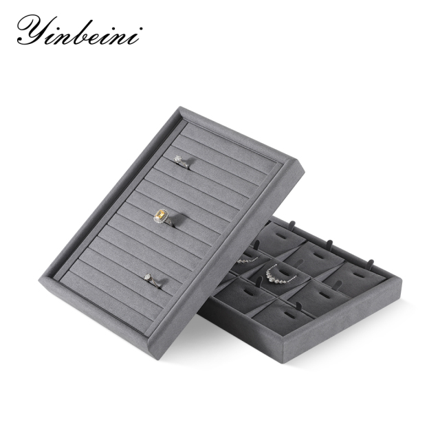 Yinbeini Microfiber Jewelry Display Tray External right-angled surface arc Jewelry Tray Ring Bracelet Earrings Necklace Multifunction Tray  P047