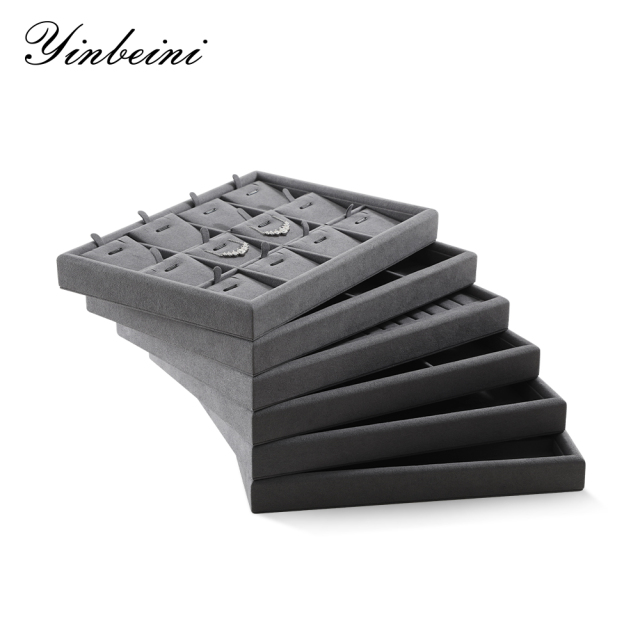 Yinbeini Microfiber Multifunction Jewelry Display Tray External right-angled surface arc Microfiber Jewelry Tray Ring Bracelet Earrings Necklace  Tray P048