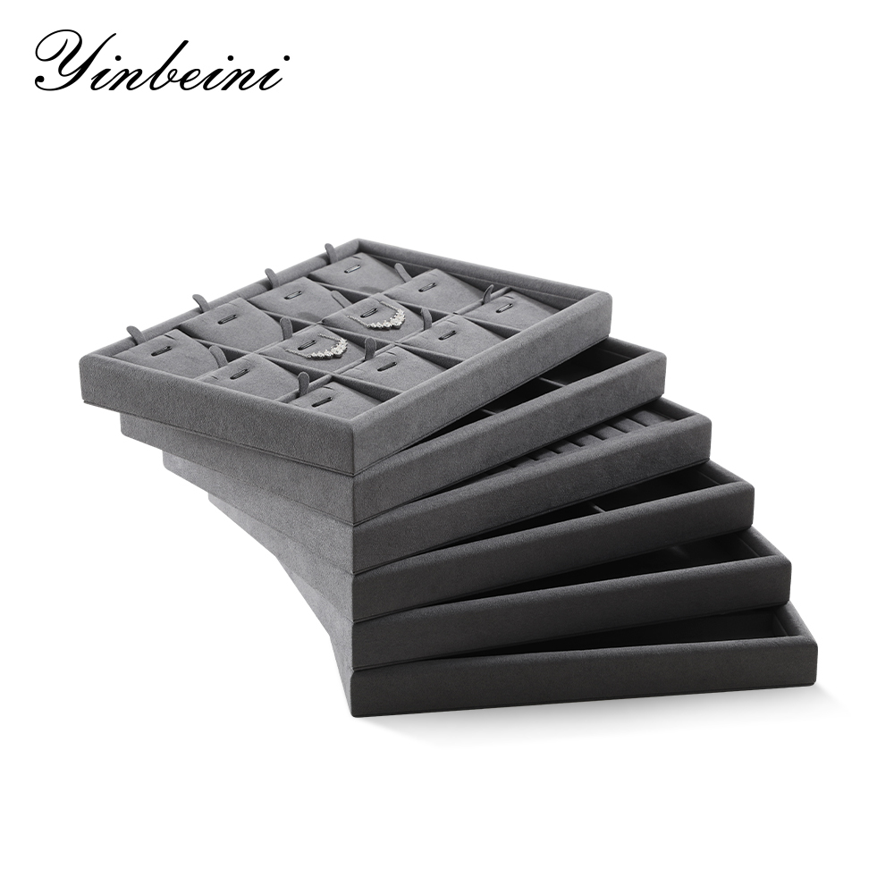 Yinbeini Microfiber Jewelry Display Tray External right-angled surface arc Jewelry Tray Ring Bracelet Earrings Necklace Multifunction Tray  P047