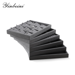 Yinbeini Microfiber Jewelry Display Tray External right-angled surface arc Jewelry Tray Ring Bracelet Earrings Necklace Multifunction Tray  P047