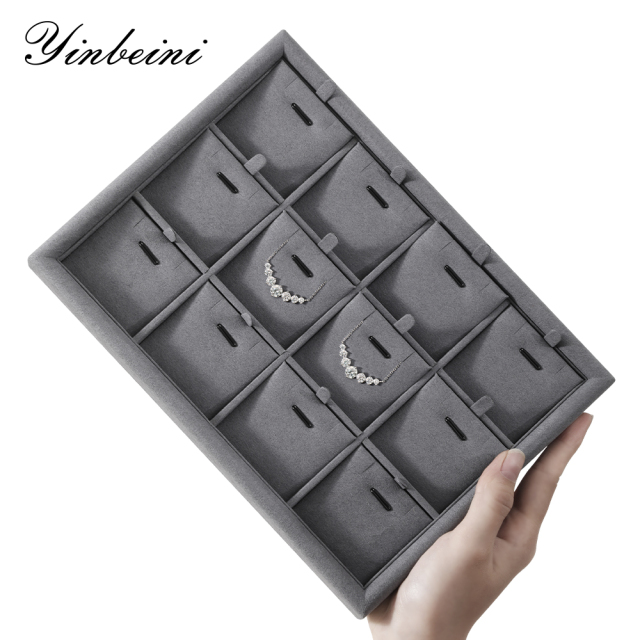 Yinbeini Microfiber Multifunction Jewelry Display Tray External right-angled surface arc Microfiber Jewelry Tray Ring Bracelet Earrings Necklace  Tray P048