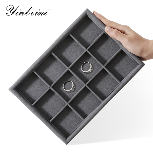Yinbeini Microfiber Multifunction Jewelry Display Tray External right-angled surface arc Microfiber Jewelry Tray Ring Bracelet Earrings Necklace  Tray P048