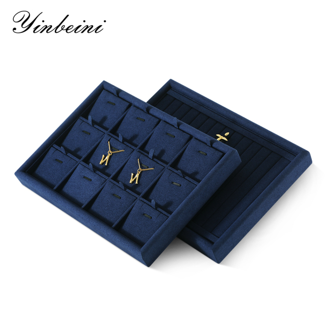 Yinbeini Microfiber Jewelry Display Tray External right-angled surface arc Jewelry Tray Ring Bracelet Earrings Necklace Multifunction Tray  P047