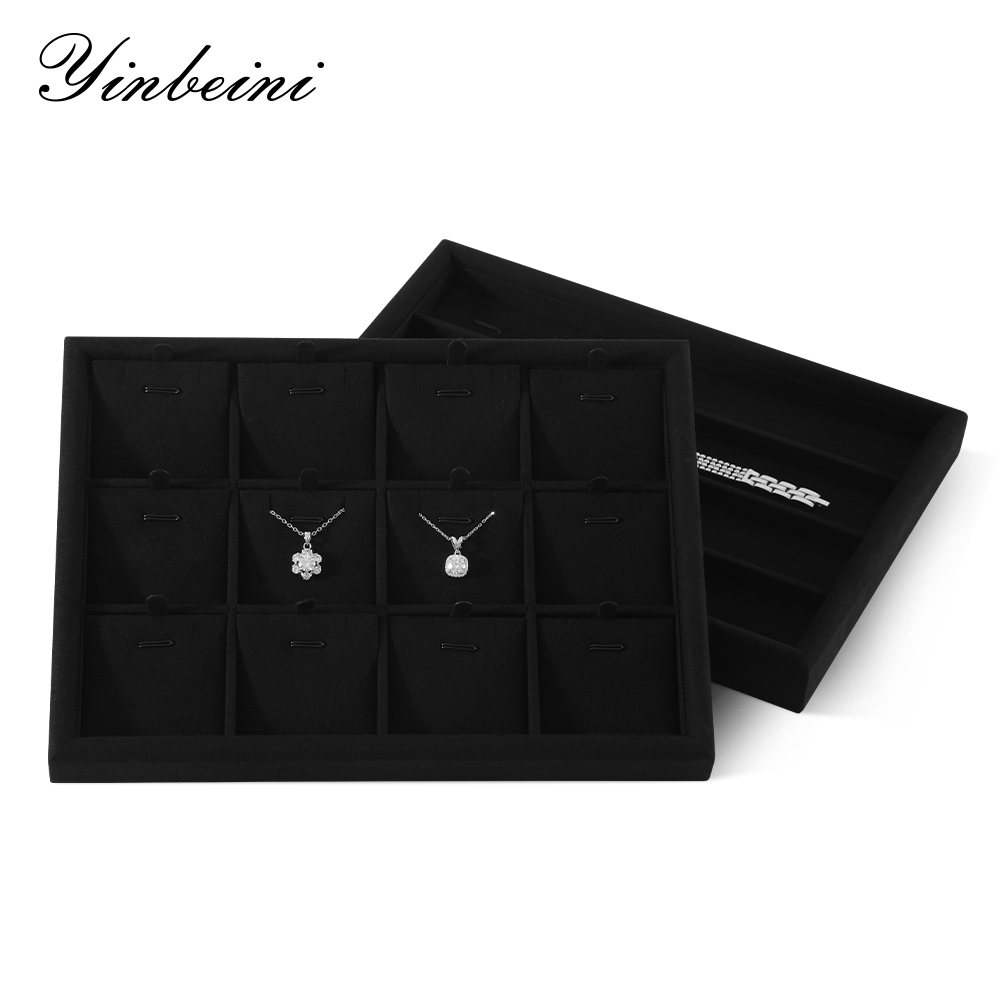Yinbeini Microfiber Multifunction Jewelry Display Tray External right-angled surface arc Microfiber Jewelry Tray Ring Bracelet Earrings Necklace  Tray P048