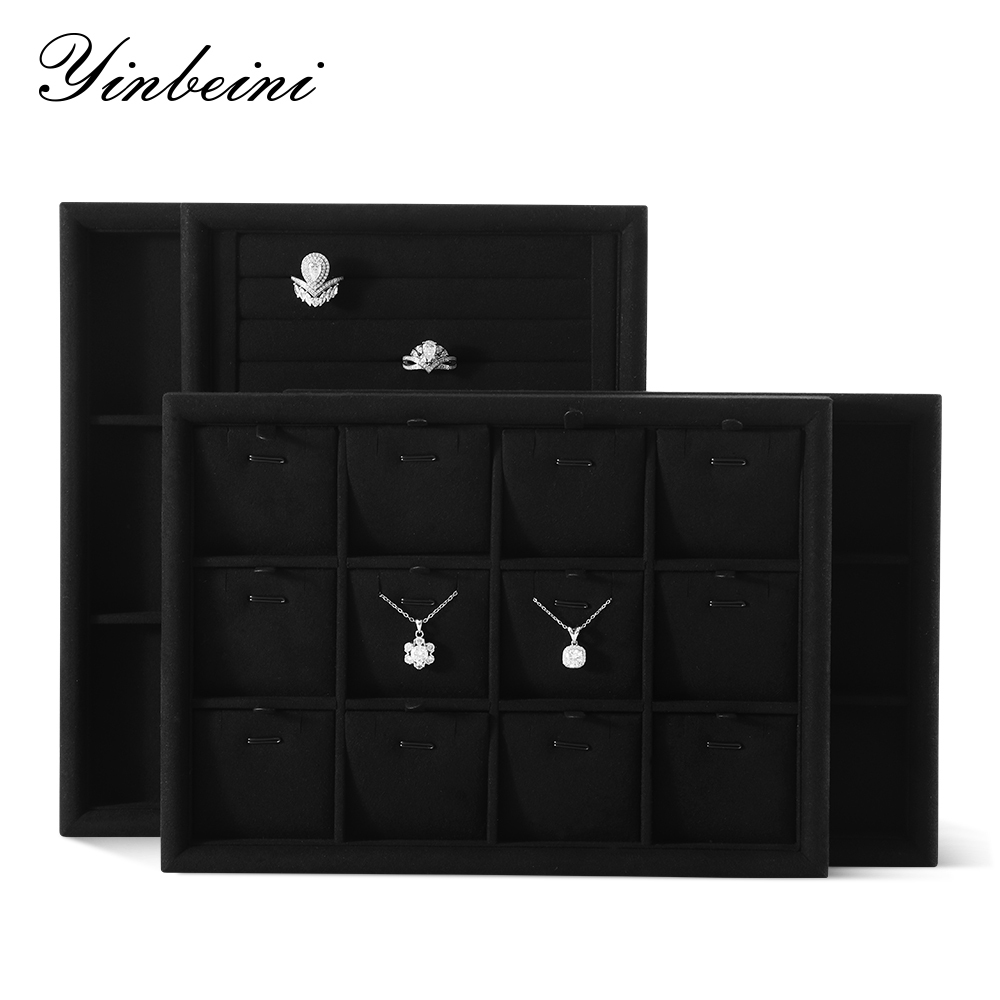 Yinbeini Microfiber Multifunction Jewelry Display Tray External right-angled surface arc Microfiber Jewelry Tray Ring Bracelet Earrings Necklace  Tray P048