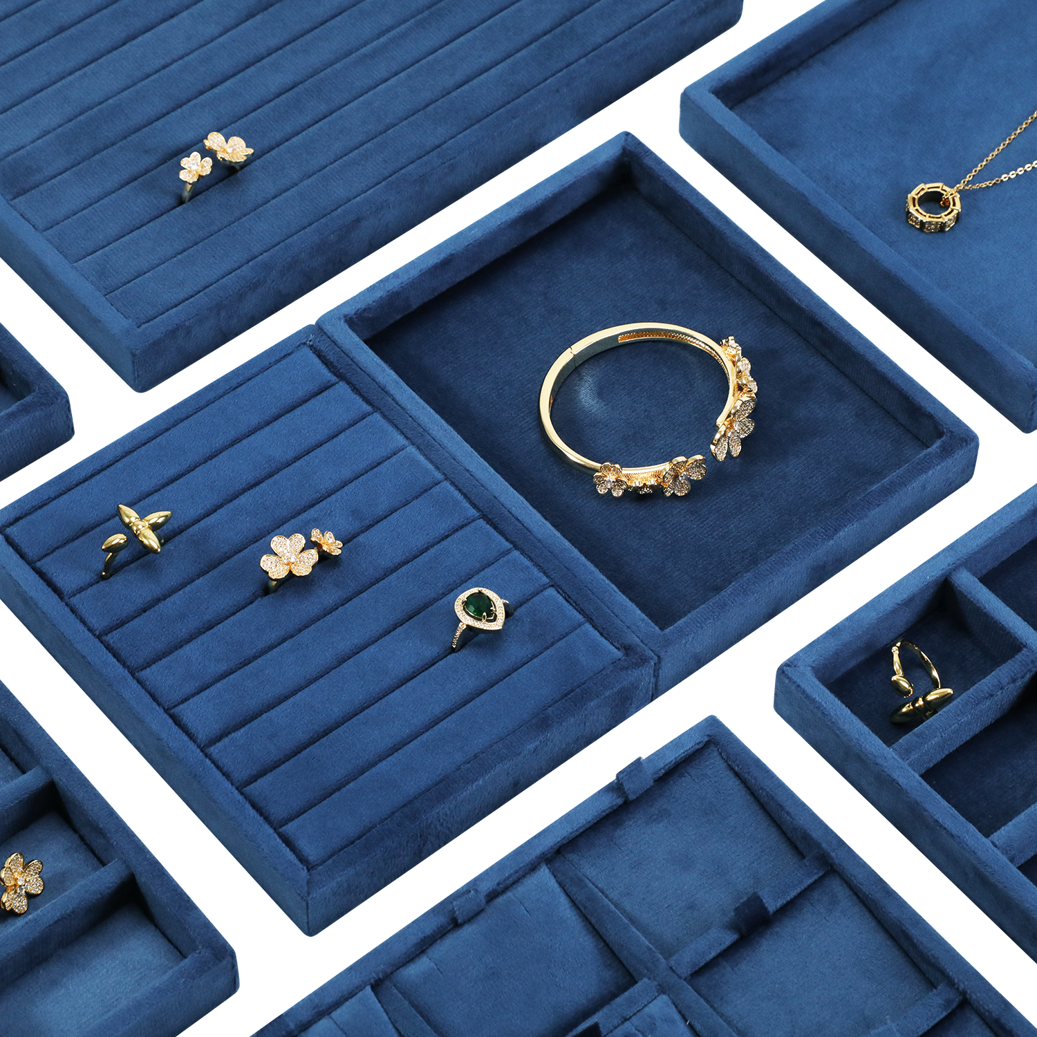 Yinbeini Multifunctional Velvet Jewelry Holder Tray Integrate Ring Earring Necklace Display Meet Multiple Accessory Storage Demands P095