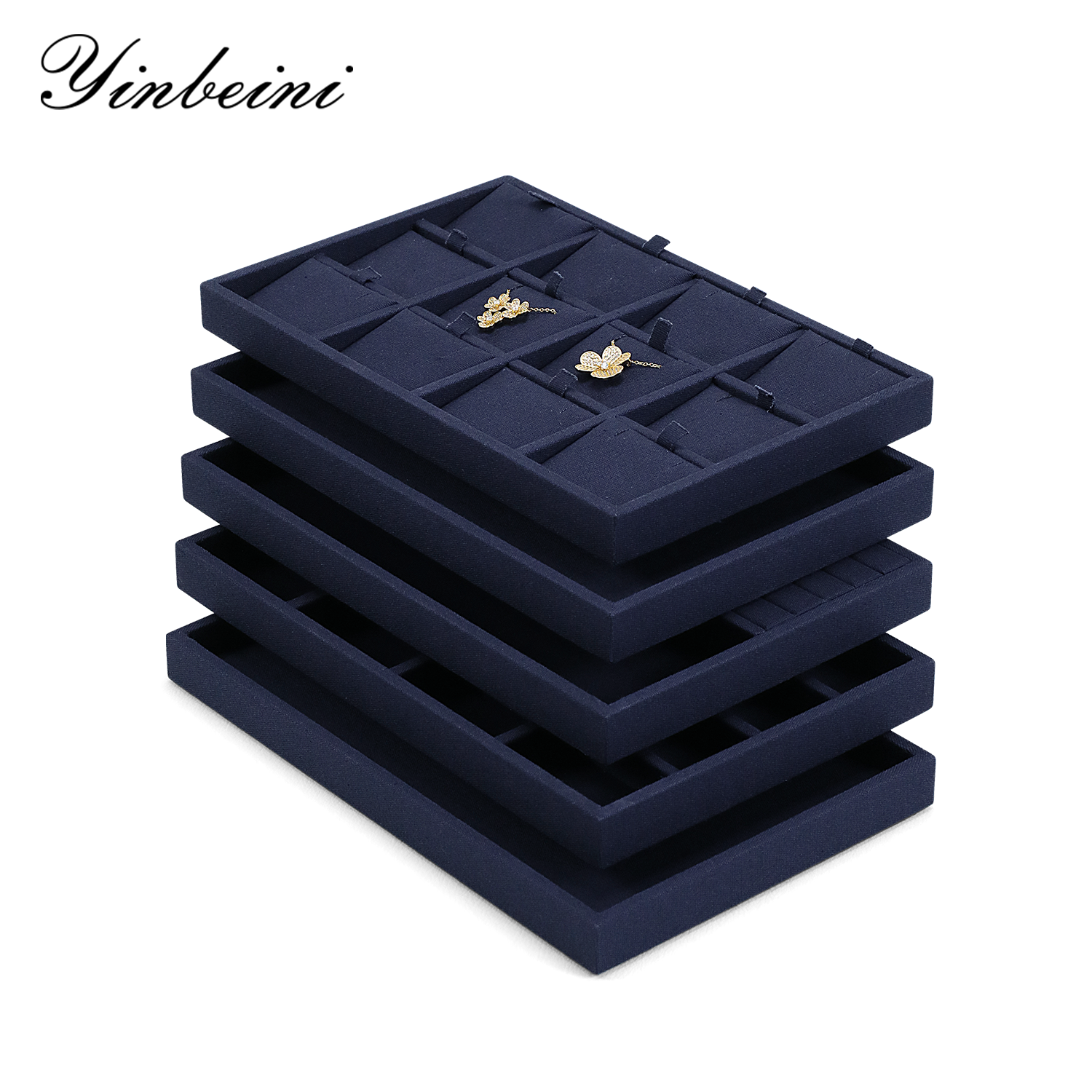 Yinbeini Business Grade Linen Jewelry Display Tray Simple Atmospheric Style Durable Structure for Professional Store Counter Stable P099