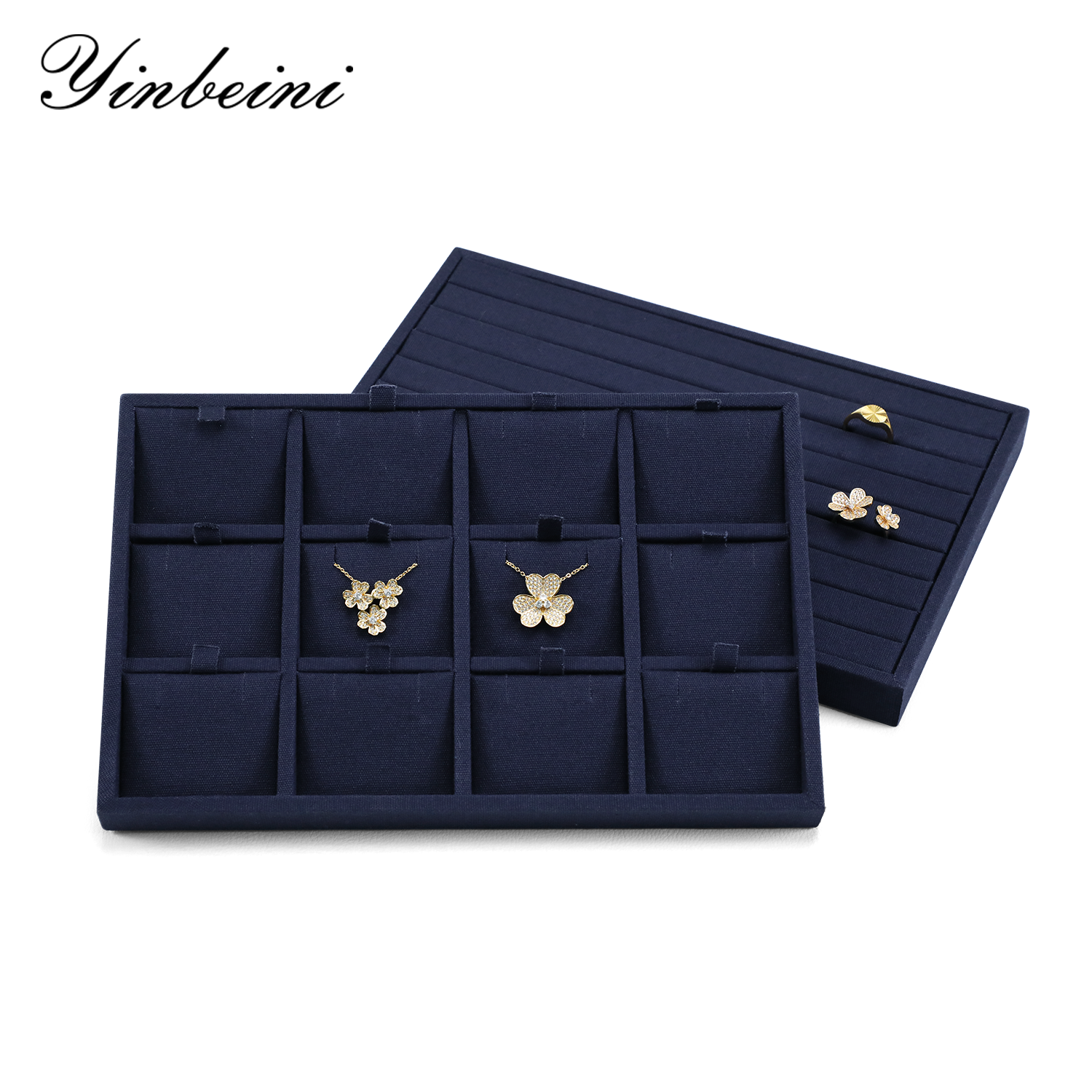 Yinbeini Business Grade Linen Jewelry Display Tray Simple Atmospheric Style Durable Structure for Professional Store Counter Stable P099