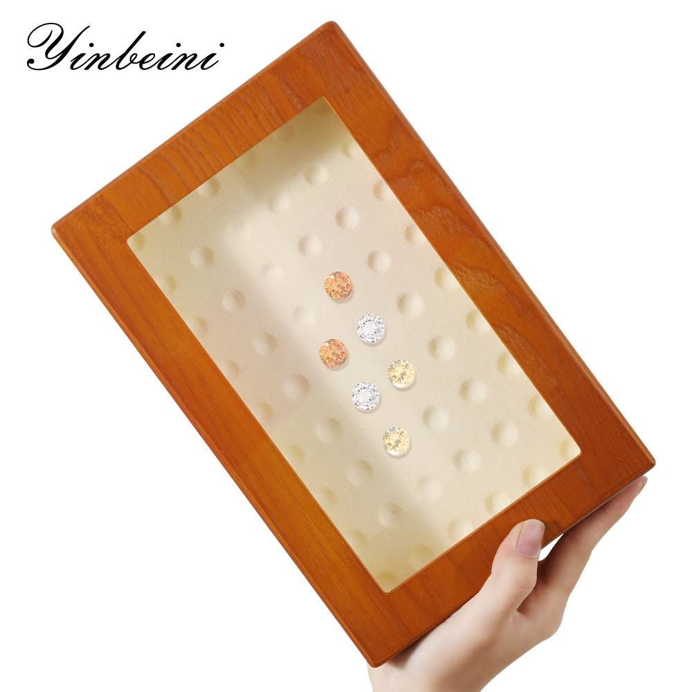 Yinbeini Jewelry Display Case with Cover Rhinestone Crystal Storage Box Wooden Diamond Beads Gemstone Organizer Jeweler's jewelry counter X001