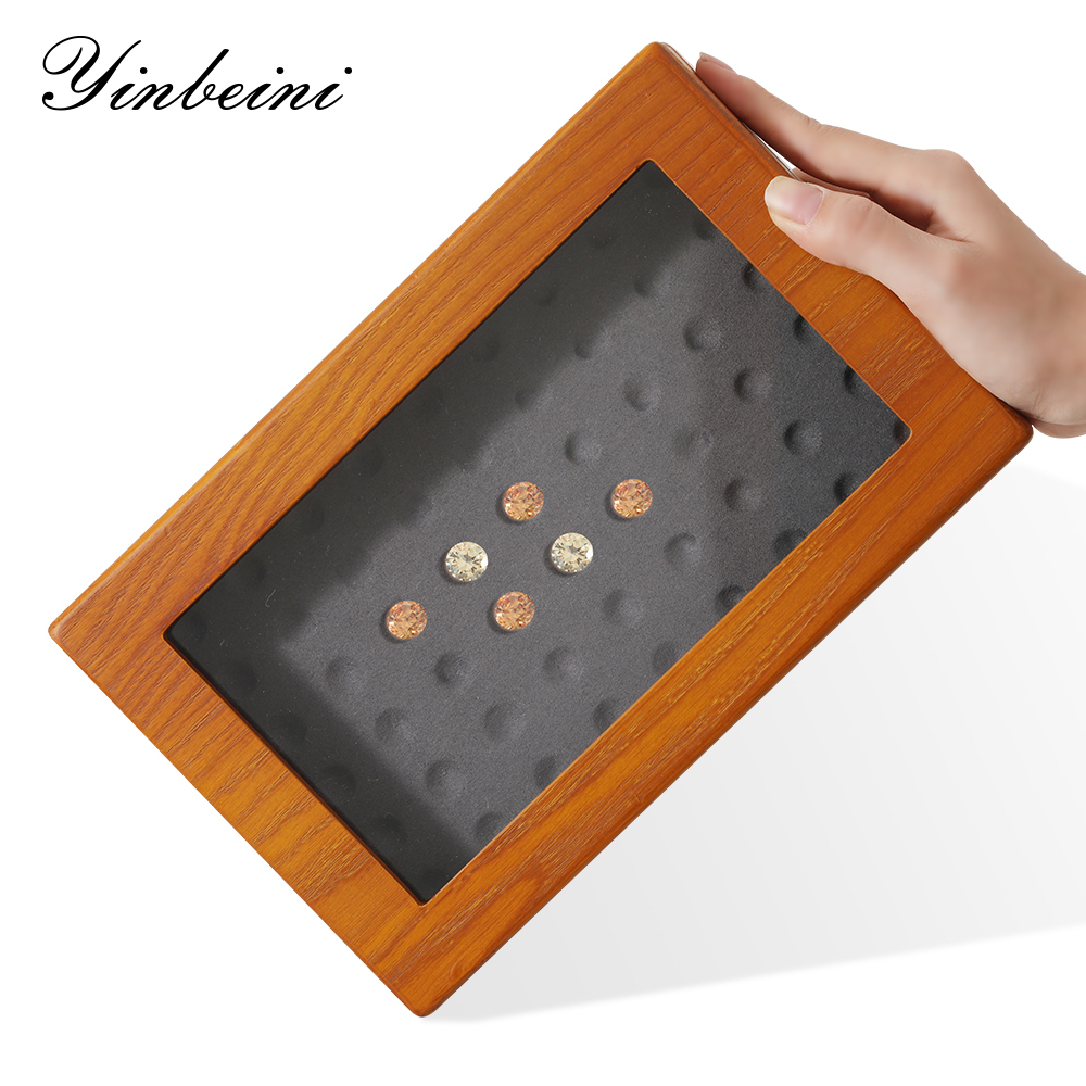 Yinbeini Jewelry Display Case with Cover Rhinestone Crystal Storage Box Wooden Diamond Beads Gemstone Organizer Jeweler's jewelry counter X001