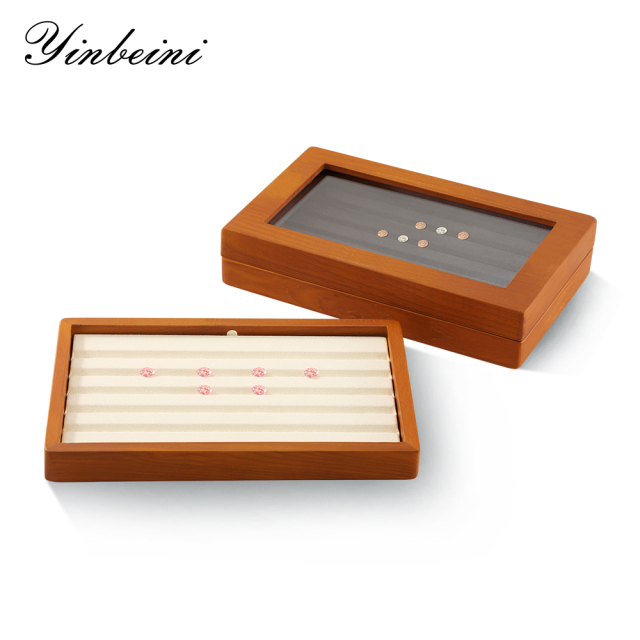 Yinbeini Jewelry Display Case with Cover Rhinestone Crystal Storage Box Wooden Diamond Beads Gemstone Organizer Jeweler's jewelry counter X001