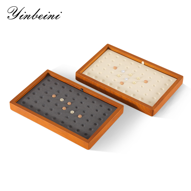 Yinbeini Jewelry Display Case with Cover Rhinestone Crystal Storage Box Wooden Diamond Beads Gemstone Organizer Jeweler's jewelry counter X001