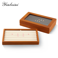 Yinbeini Jewelry Display Case with Cover Rhinestone Crystal Storage Box Wooden Diamond Beads Gemstone Organizer Jeweler's jewelry counter X001