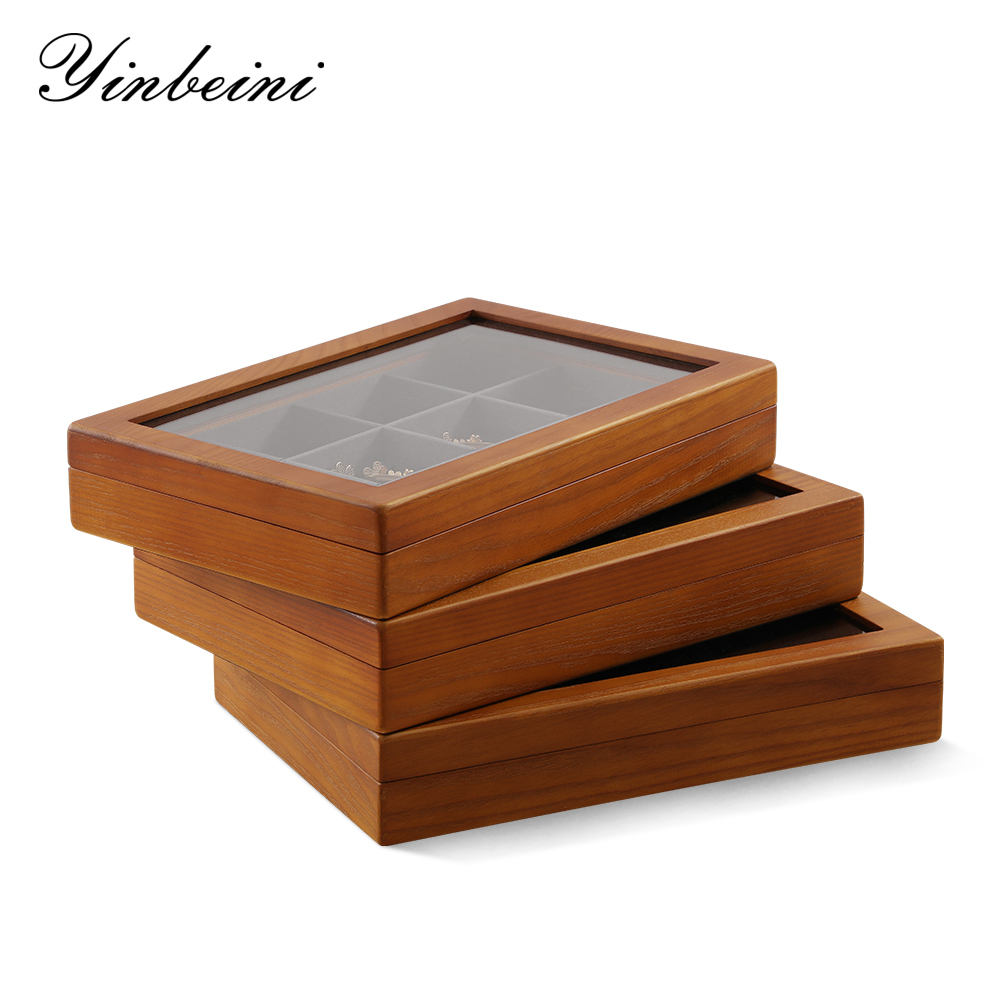Yinbeini Wooden Ring Earrings Organizer Large Jewelry Storage Box With Cover Bracelet Necklace Display CaseJeweler's jewelry counter X007