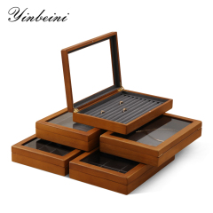 Yinbeini Wooden Ring Earrings Organizer Large Jewelry Storage Box With Cover Bracelet Necklace Display CaseJeweler's jewelry counter X007