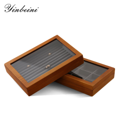Yinbeini Wooden Ring Earrings Organizer Large Jewelry Storage Box With Cover Bracelet Necklace Display CaseJeweler's jewelry counter X007