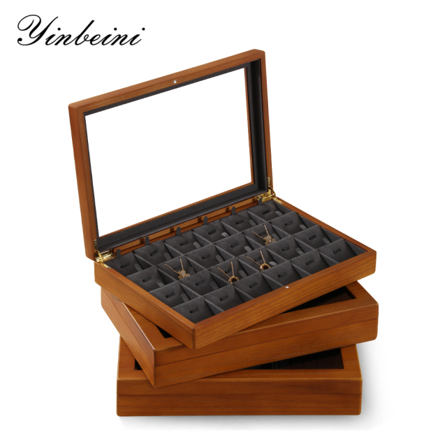 Yinbeini Wooden Ring Earrings Organizer Large Jewelry Storage Box With Cover Bracelet Necklace Display CaseJeweler's jewelry counter X007