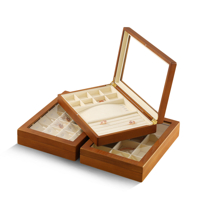 Yinbeini Wooden Ring Earrings Organizer Large Jewelry Storage Box With Cover Bracelet Necklace Display CaseJeweler's jewelry counter X007