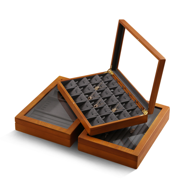 Yinbeini Wooden Ring Earrings Organizer Large Jewelry Storage Box With Cover Bracelet Necklace Display CaseJeweler's jewelry counter X007