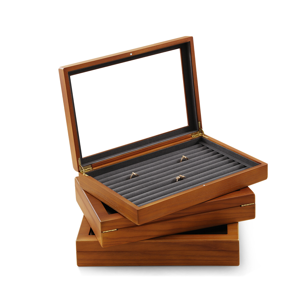 Yinbeini Wooden Ring Earrings Organizer Large Jewelry Storage Box With Cover Bracelet Necklace Display CaseJeweler's jewelry counter X007