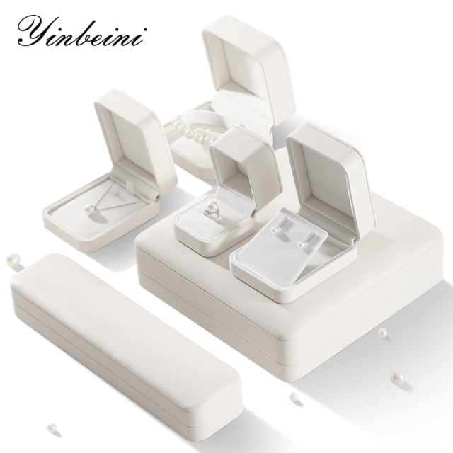 Yinbeini PU Leather Wedding Ring Box Jewelry Display Organizer Bracelet Box Earrings Long Necklace Storage Box Gift Proposal Box H001