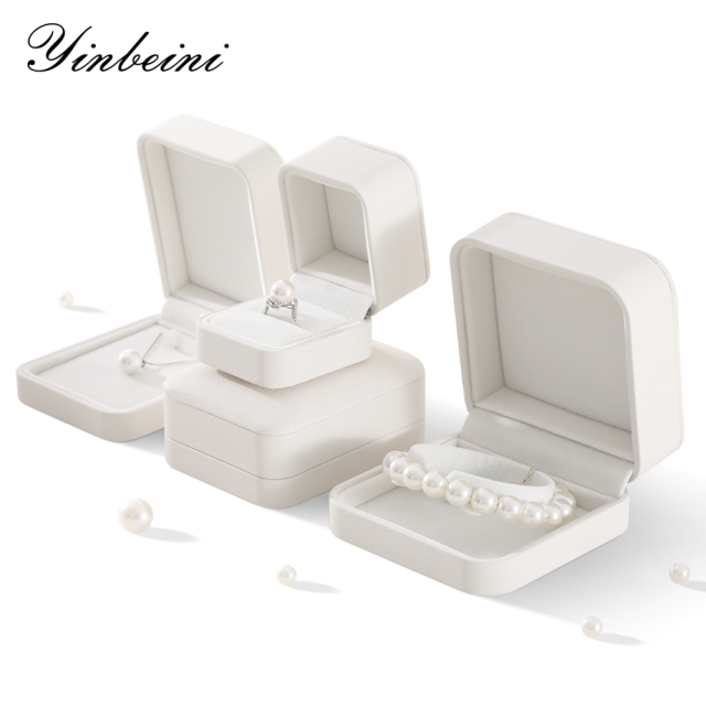Yinbeini PU Leather Wedding Ring Box Jewelry Display Organizer Bracelet Box Earrings Long Necklace Storage Box Gift Proposal Box H001