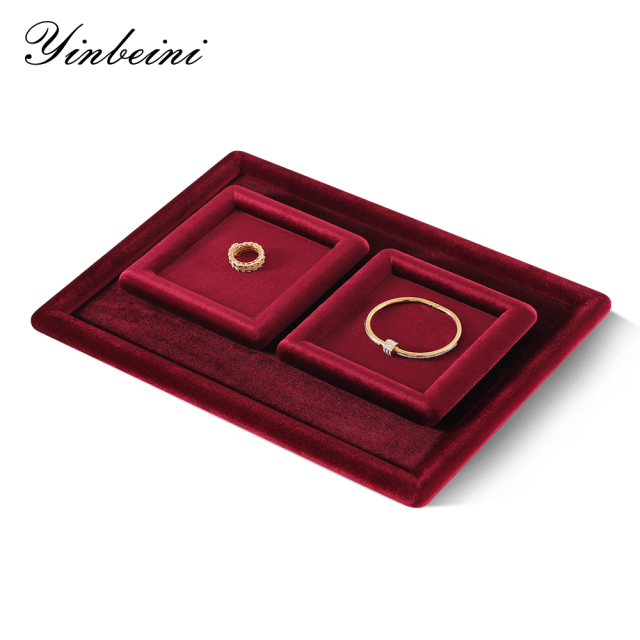 Yinbeini Red Flocked Velvet Jewelry Tray for Bridesmaid Jewelry Gifts Perfect for Bridal Parties and Wedding Gift Shops P079