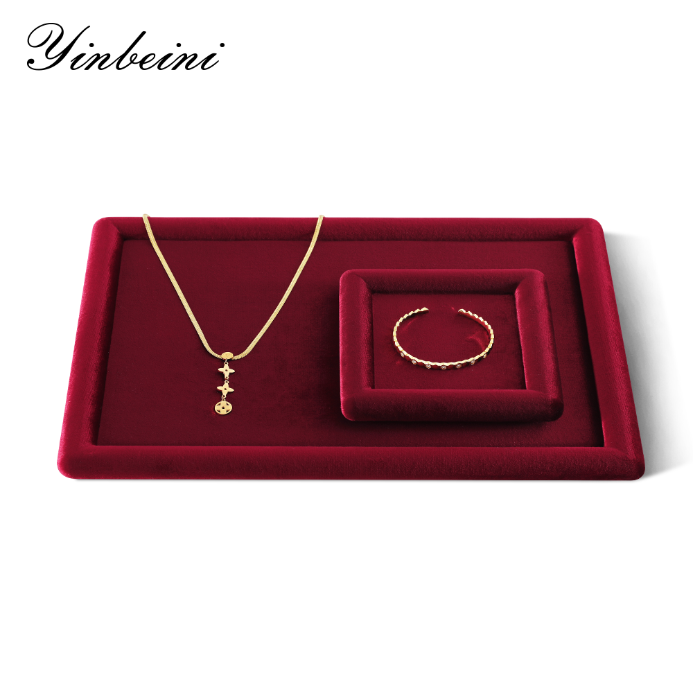 Yinbeini Red Flocked Velvet Jewelry Tray for Bridesmaid Jewelry Gifts Perfect for Bridal Parties and Wedding Gift Shops P079
