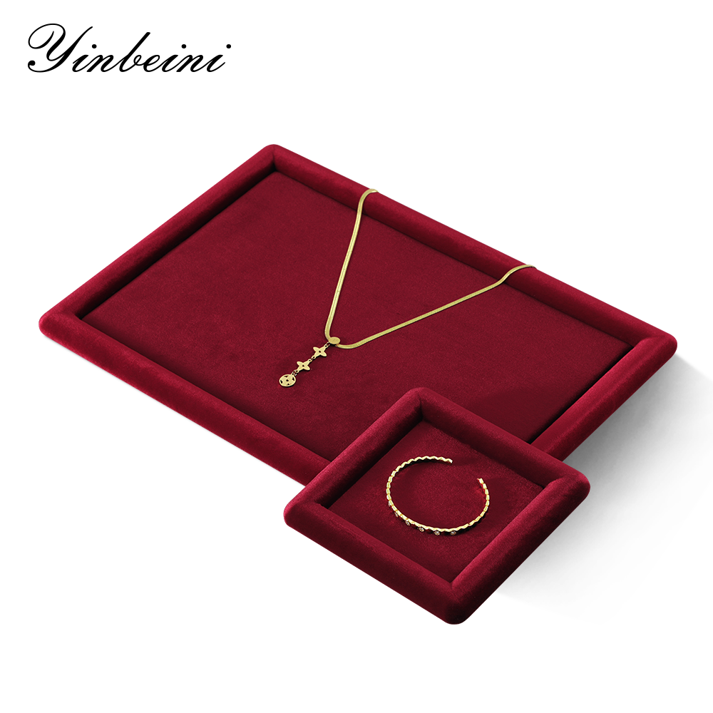 Yinbeini Red Flocked Velvet Jewelry Tray for Bridesmaid Jewelry Gifts Perfect for Bridal Parties and Wedding Gift Shops P079