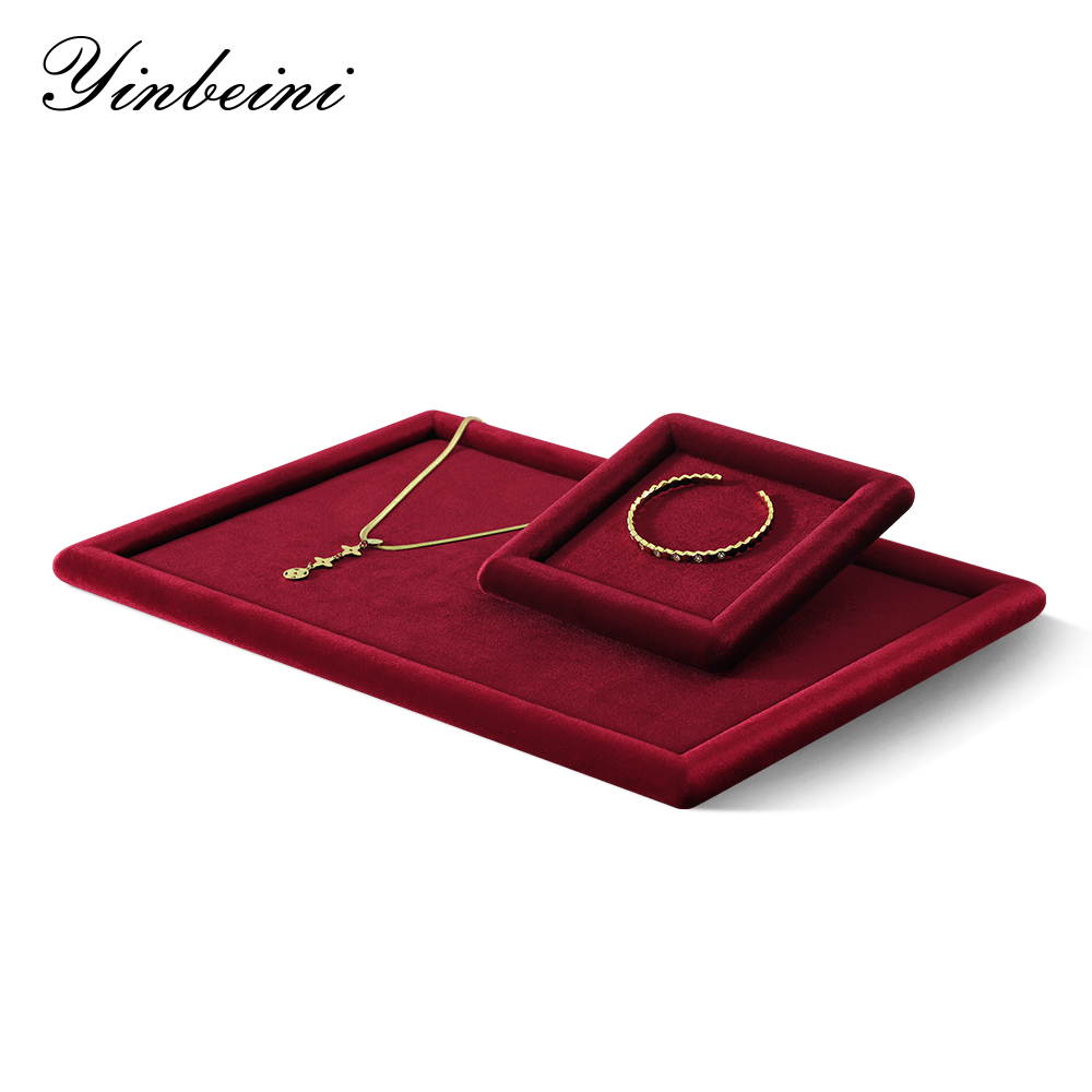 Yinbeini Red Flocked Velvet Jewelry Tray for Bridesmaid Jewelry Gifts Perfect for Bridal Parties and Wedding Gift Shops P079