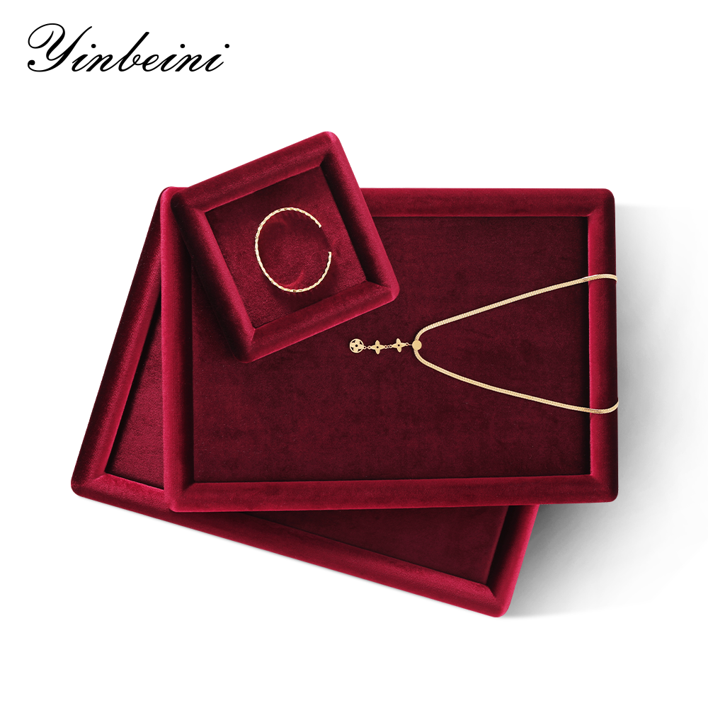 Yinbeini Red Flocked Velvet Jewelry Tray for Bridesmaid Jewelry Gifts Perfect for Bridal Parties and Wedding Gift Shops P079