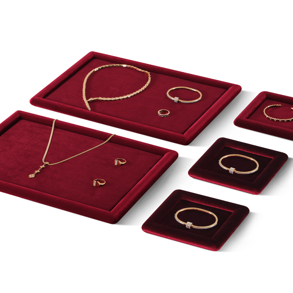 Yinbeini Red Flocked Velvet Jewelry Tray for Bridesmaid Jewelry Gifts Perfect for Bridal Parties and Wedding Gift Shops P079