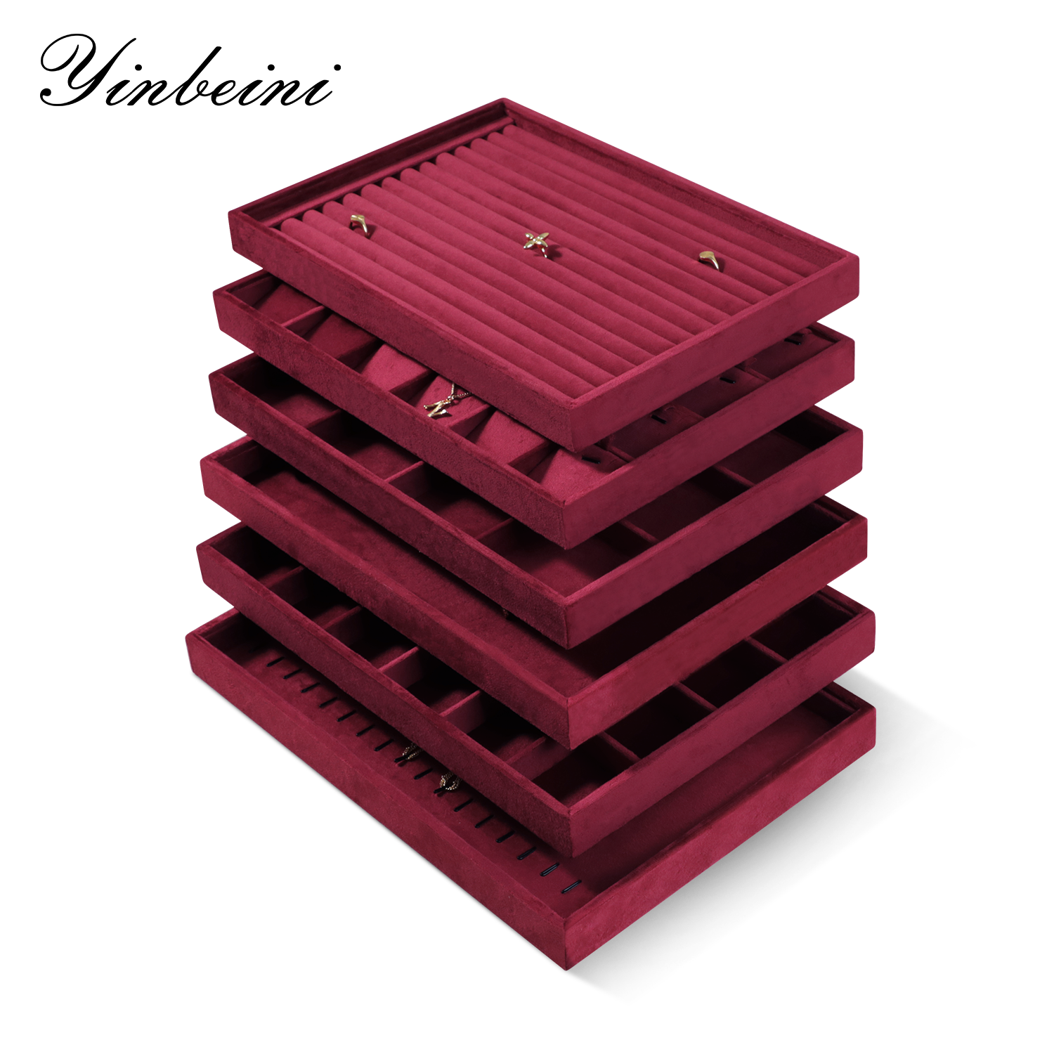 Yinbeini Velvet Jewelry Display Tray for Pearl and Diamond Rings Perfect for Bridal and Luxury Jewelry Boutiques P087