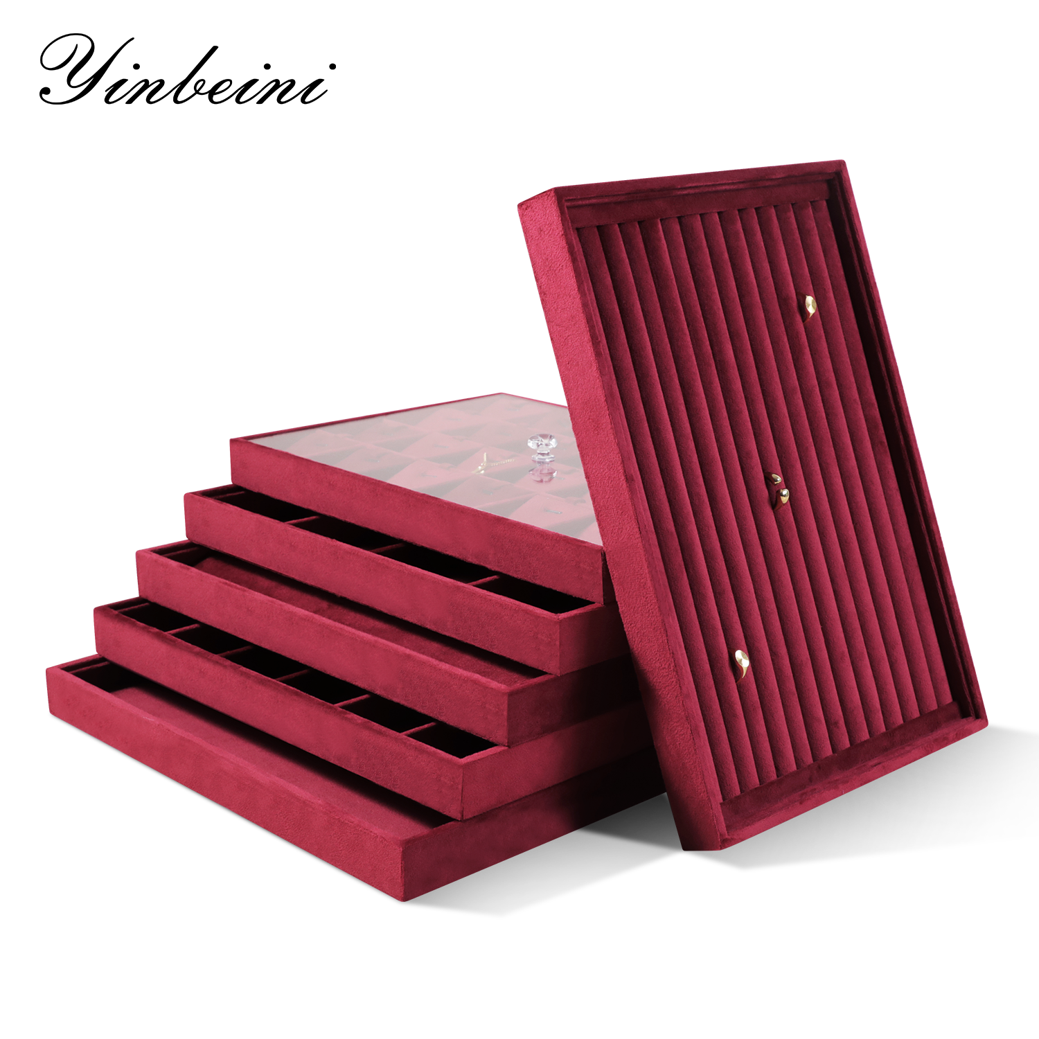 Yinbeini Velvet Jewelry Display Tray for Pearl and Diamond Rings Perfect for Bridal and Luxury Jewelry Boutiques P087