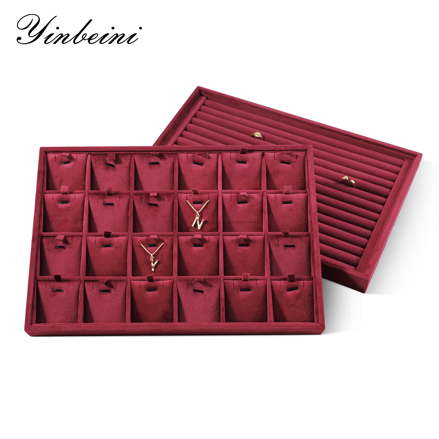 Yinbeini Velvet Jewelry Display Tray for Pearl and Diamond Rings Perfect for Bridal and Luxury Jewelry Boutiques P087