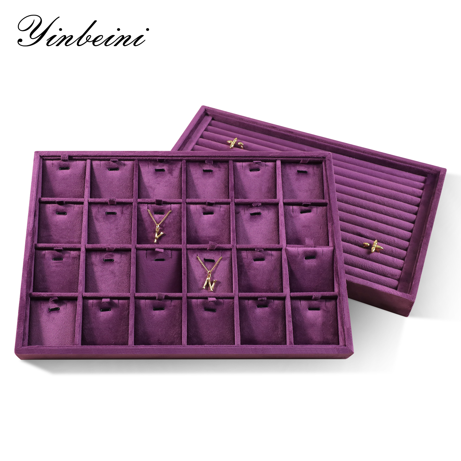 Yinbeini Purple Velvet Jewelry Display Tray for Cross border E commerce Stores Perfect for Product Photos and Listings P088